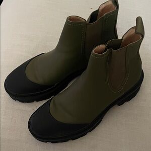 Zara Black Lug Sole Chelsea Boots with Olive Upper